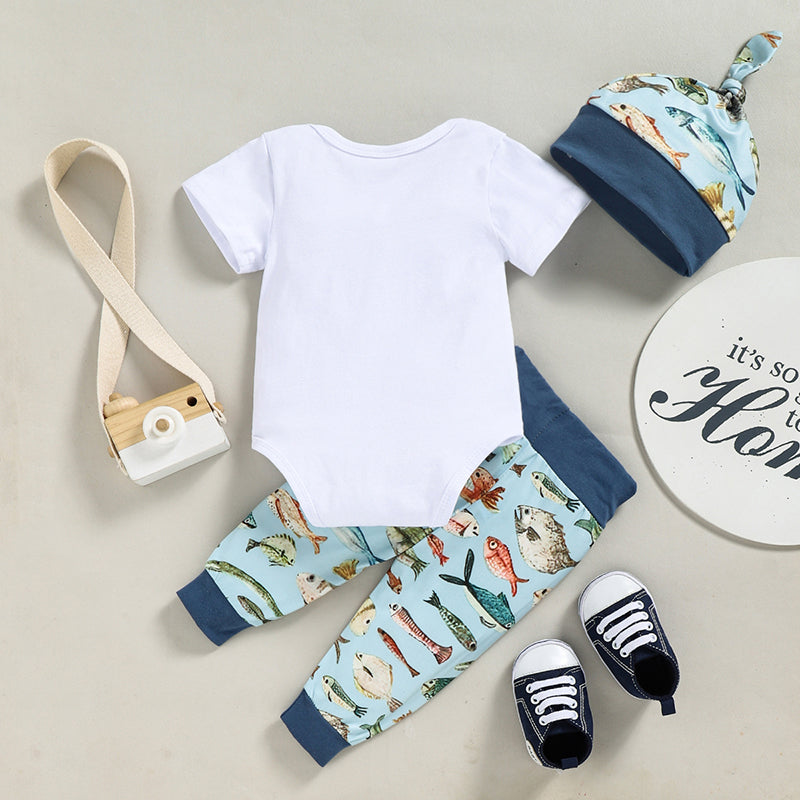 Baby boys 3-piece suit with hat – letter print cotton infant set by Maximus Grace