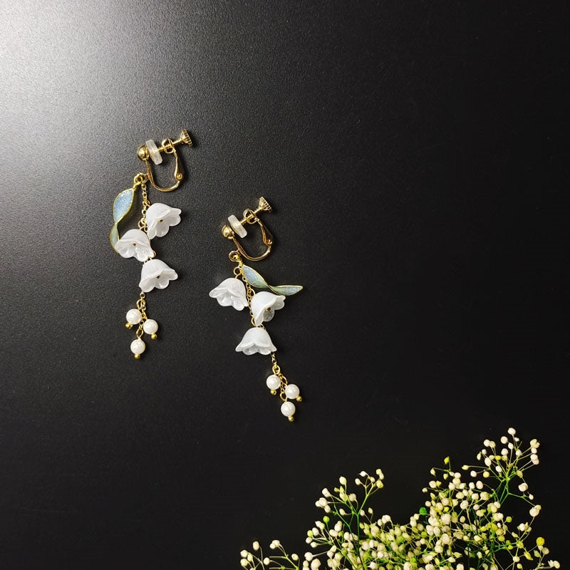 Lily of the Valley Long Tassel Earrings | May Birth Flower Silver-Plated Jewelry