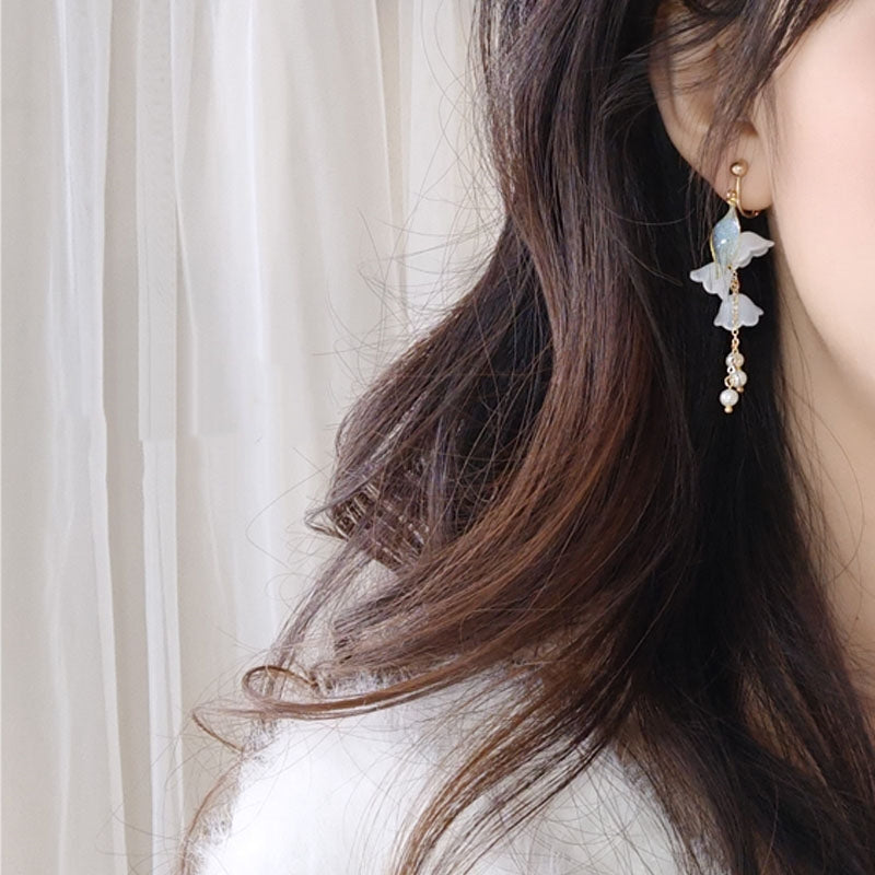 Lily of the Valley Long Tassel Earrings | May Birth Flower Silver-Plated Jewelry