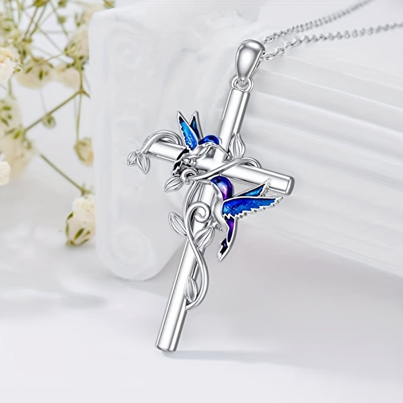 Hummingbird Pendant Necklace | May Birth Month Jewelry | Cross & Heart Charm Necklace