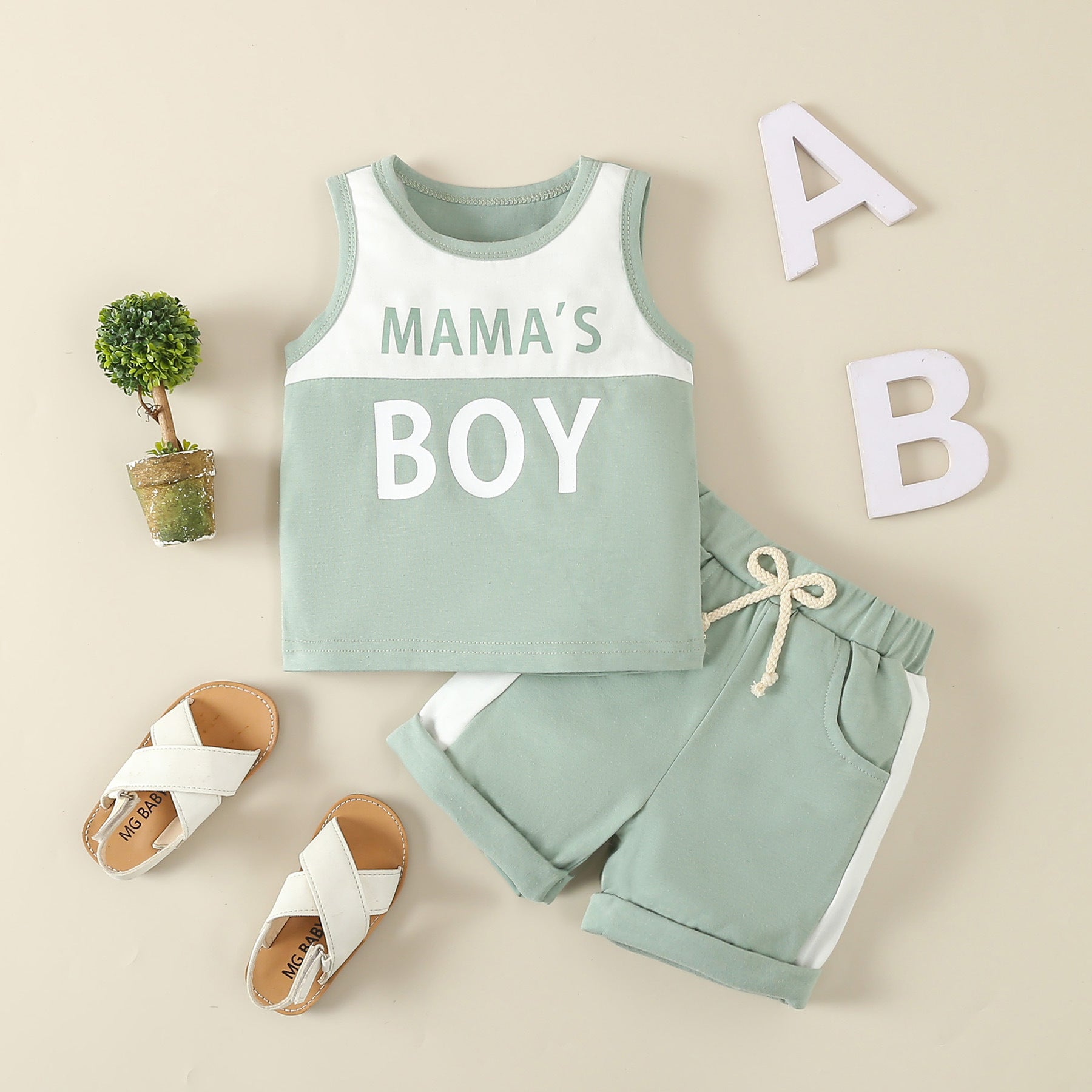 Baby Letter Print Sleeveless Vest & Shorts Set