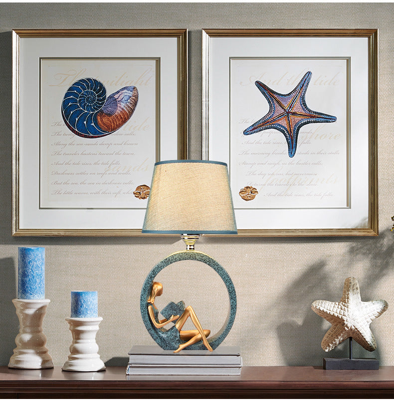 Reading Girl Resin Table Lamp