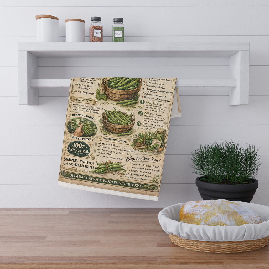 Green beans tea towel – vintage recipe farmhouse kitchen decor by Maximus Grace