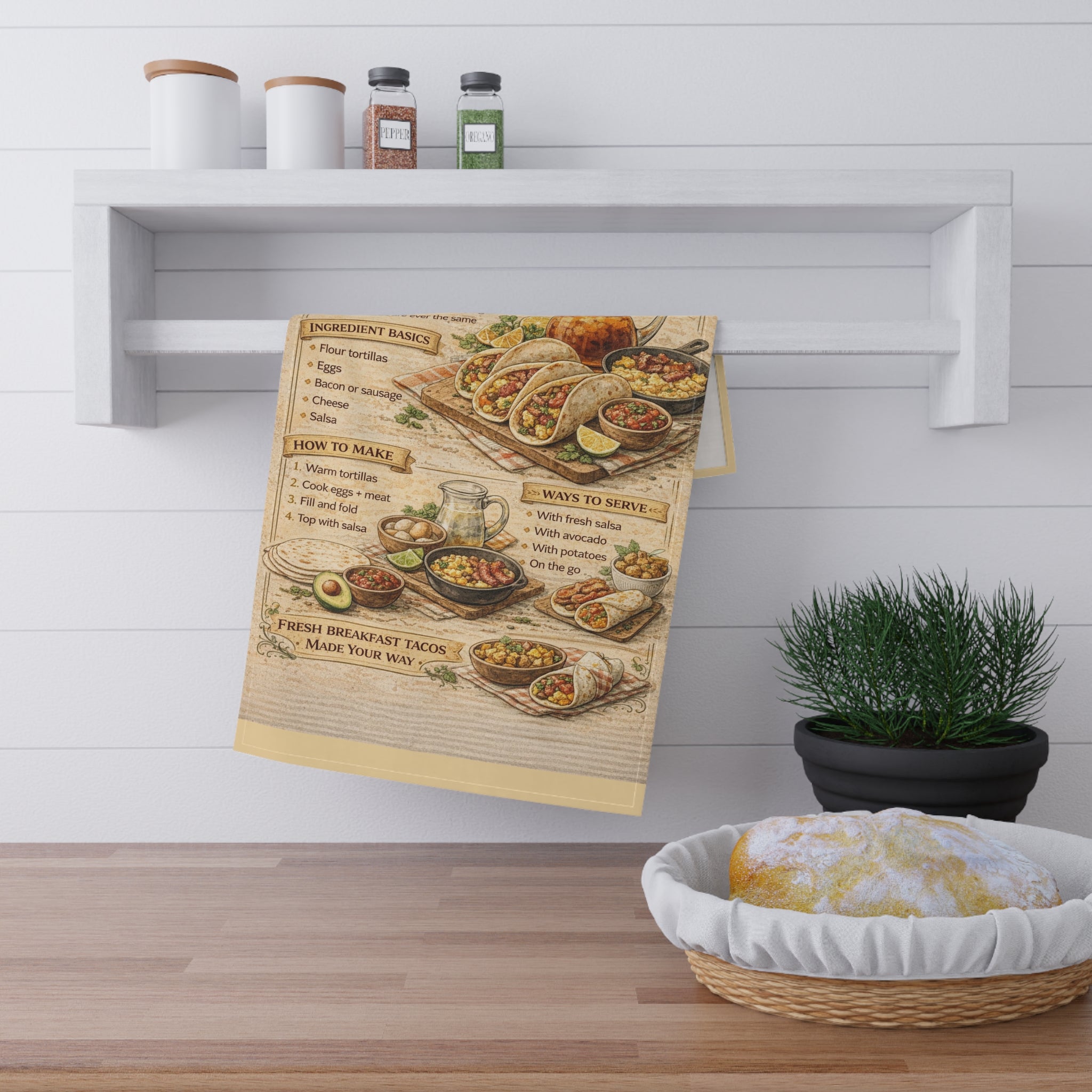 Breakfast Tacos Tea Towel – Vintage Recipe Kitchen Decor