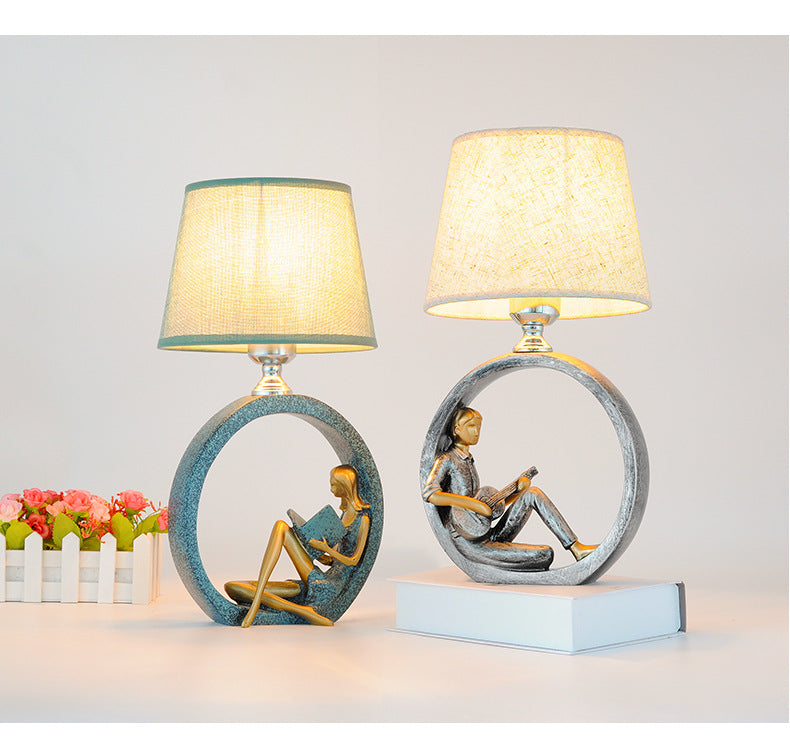Reading Girl Resin Table Lamp
