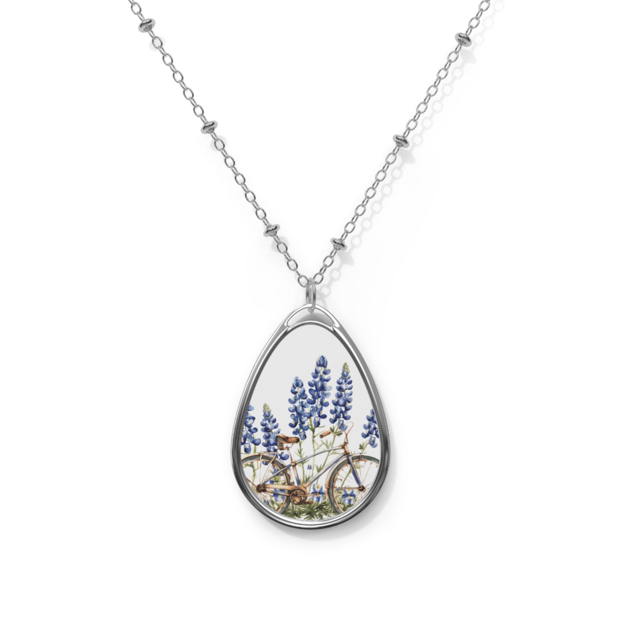 Bluebonnet pendant necklace – oval floral teardrop by Maximus Grace