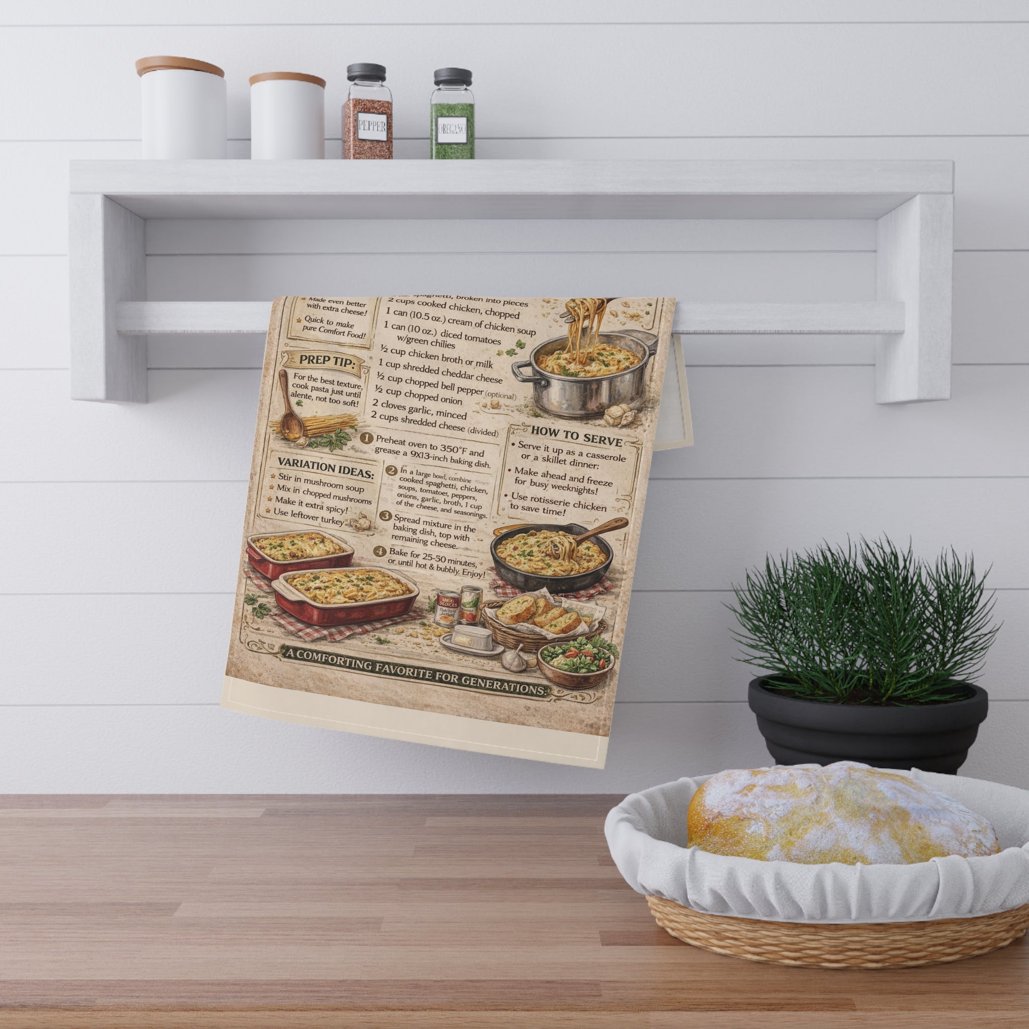 Chicken Spaghetti Recipe Tea Towel