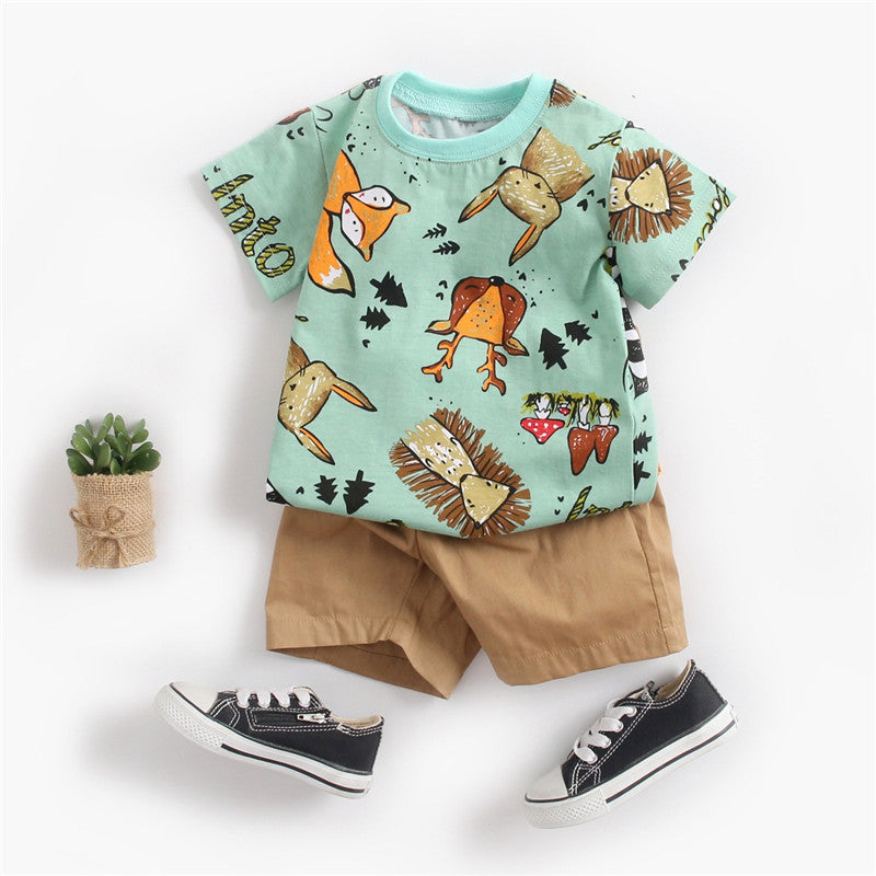 Baby cartoon animal print tee and shorts set by Maximus Grace