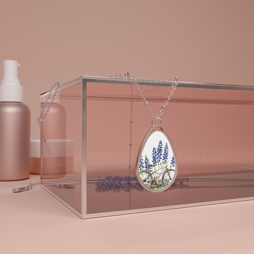 Bluebonnet pendant necklace – oval floral teardrop by Maximus Grace
