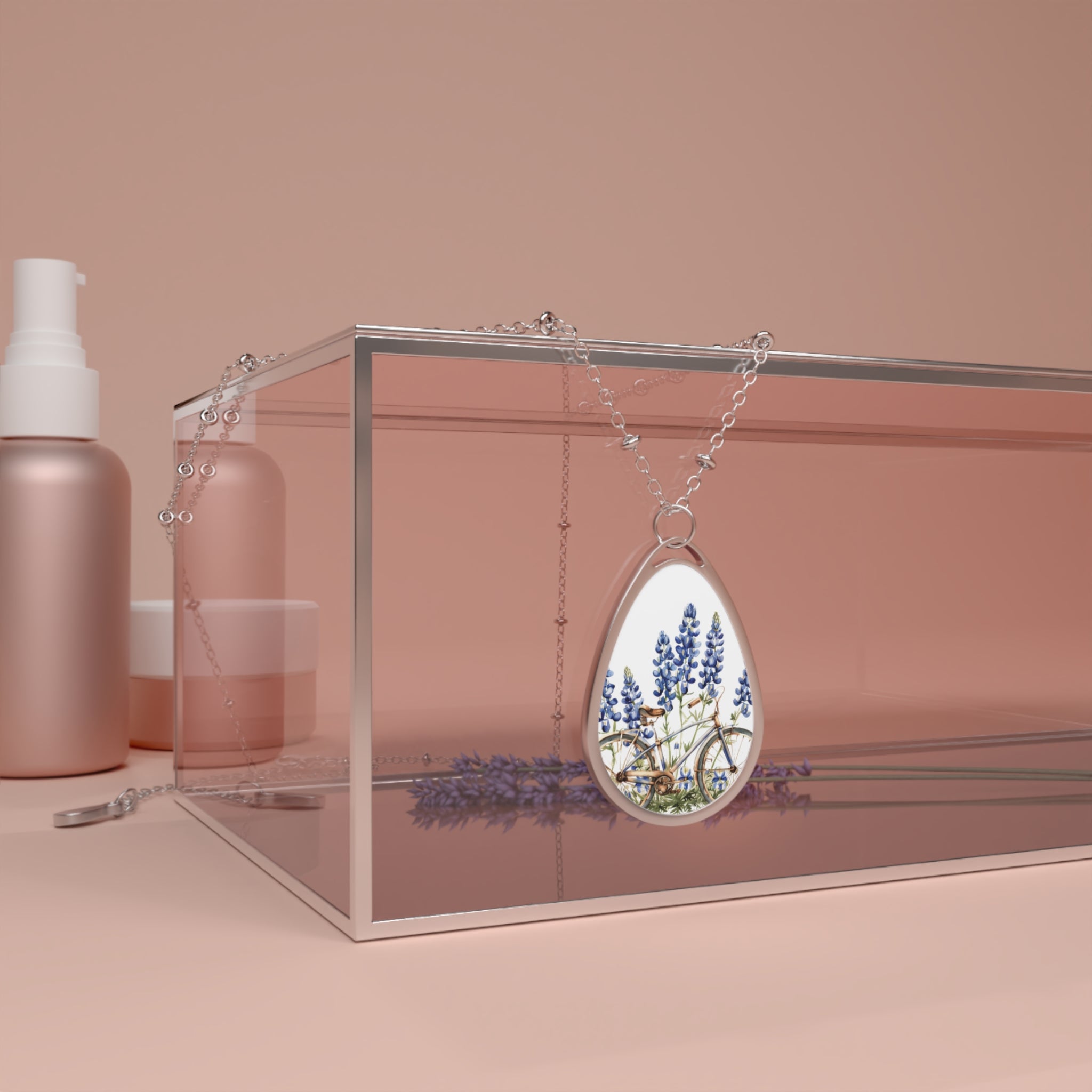 Bluebonnet pendant necklace – oval floral teardrop by Maximus Grace