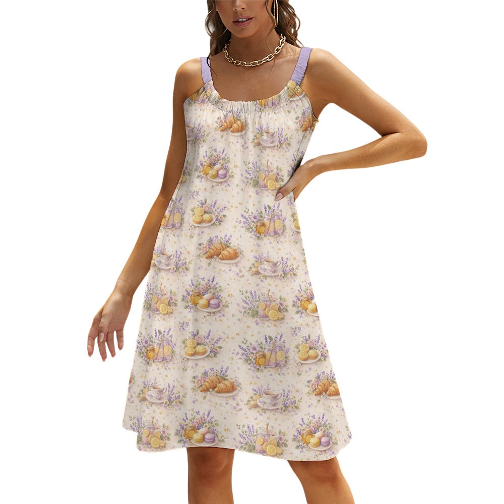 Lavender Lemon Garden Dress – Soft Watercolor Brunch Print Sundress