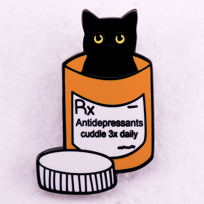 Black Cat Medicine Bottle Brooch