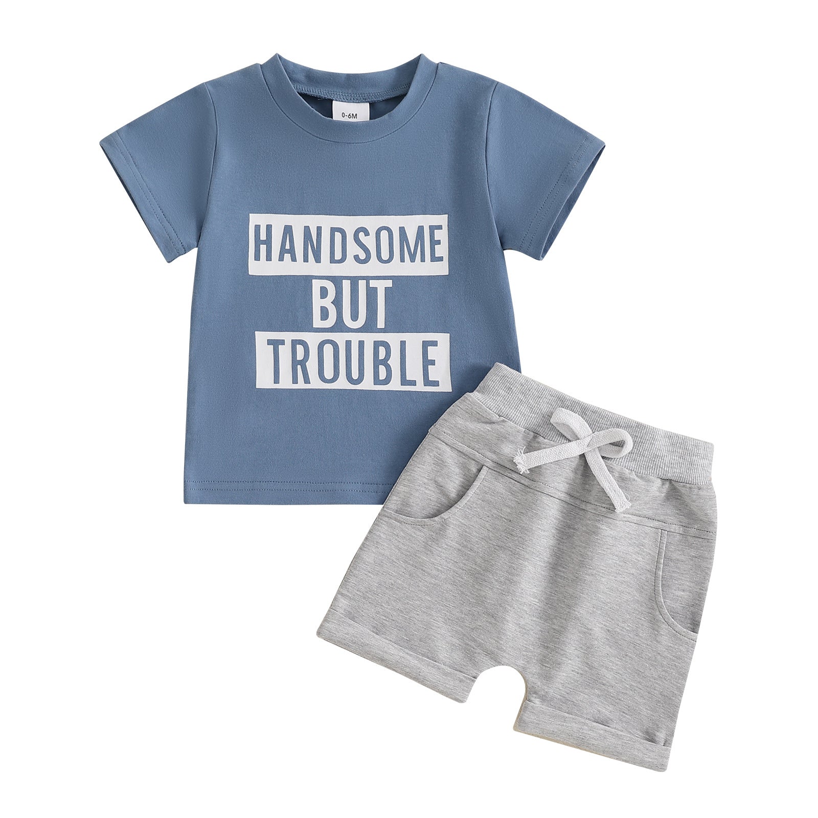 Handsome but trouble letter print short sleeve set by Maximus Grace