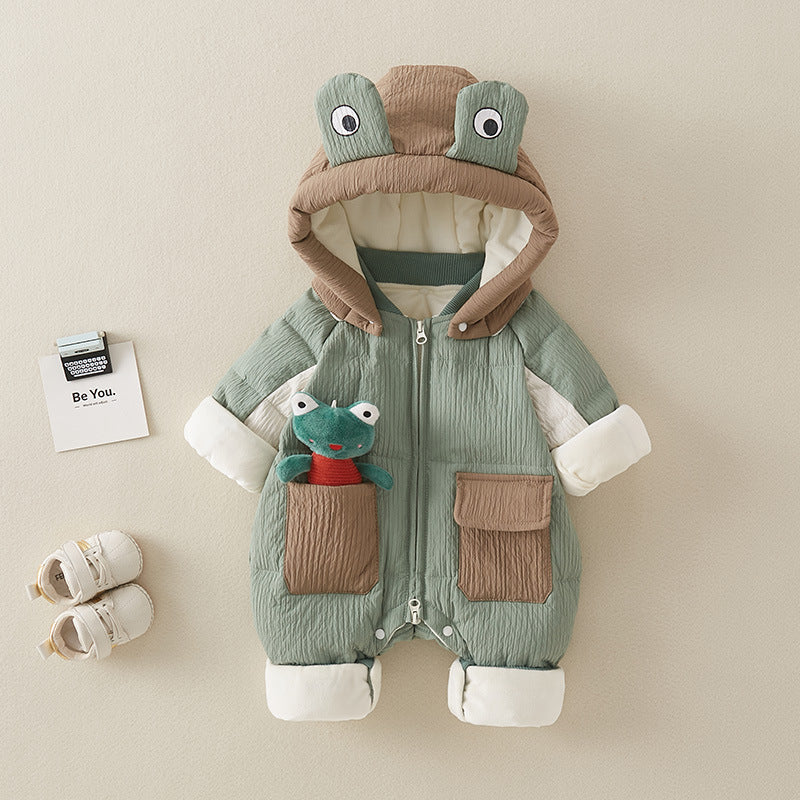 Baby boy down coveralls – fleece-lined winter snowsuit by Maximus Grace