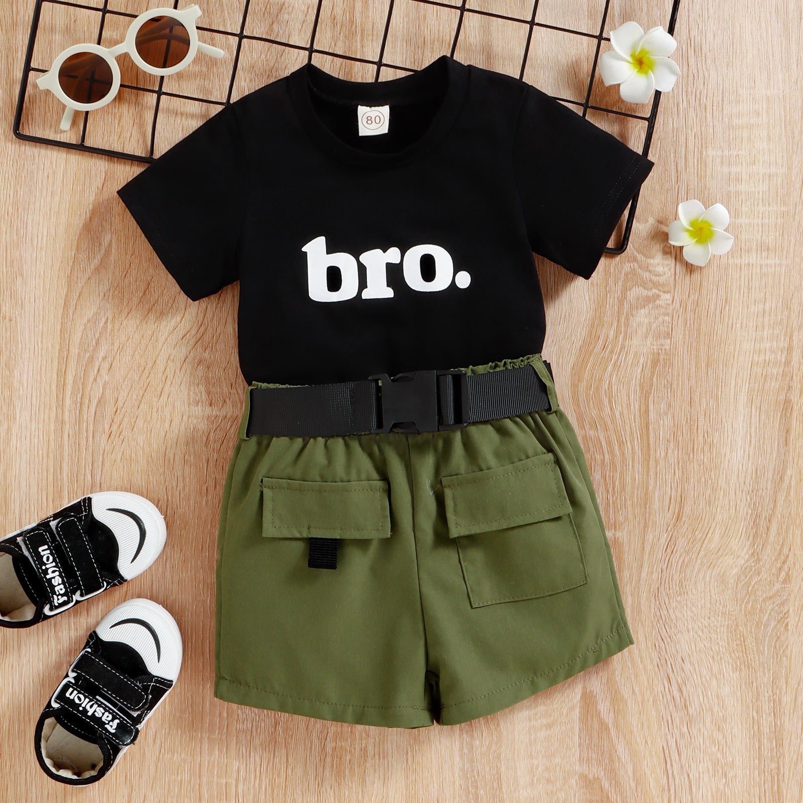 Boys cargo pants set – letter print tee two-piece by Maximus Grace
