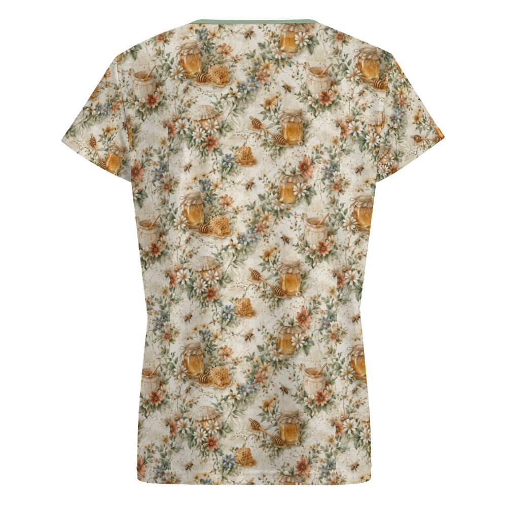 Golden Honey Bloom Tee – Southern Wildflower V-Neck