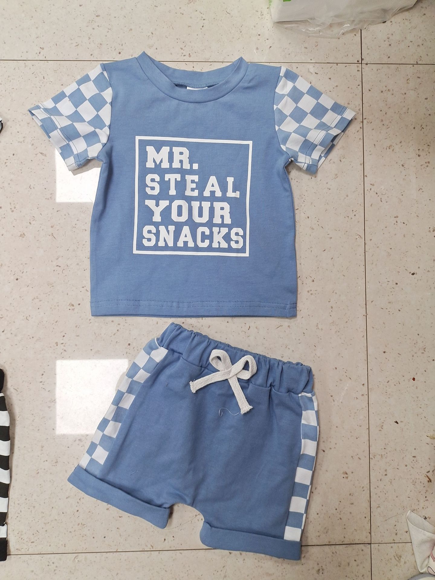 Steal Your Snacks letter print kids suit by Maximus Grace