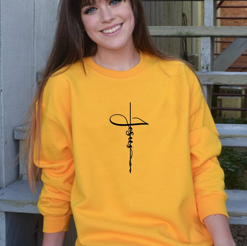 Faith Cross Letter Print Sweatshirt