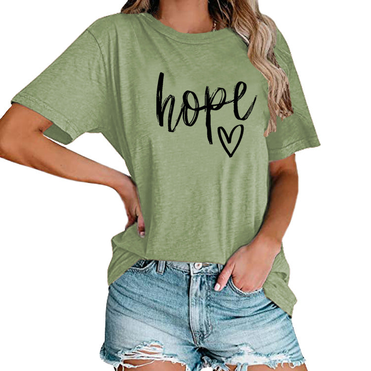 Women's HOPE & Love Print Loose Tee | Faith-Inspired Oversized Top