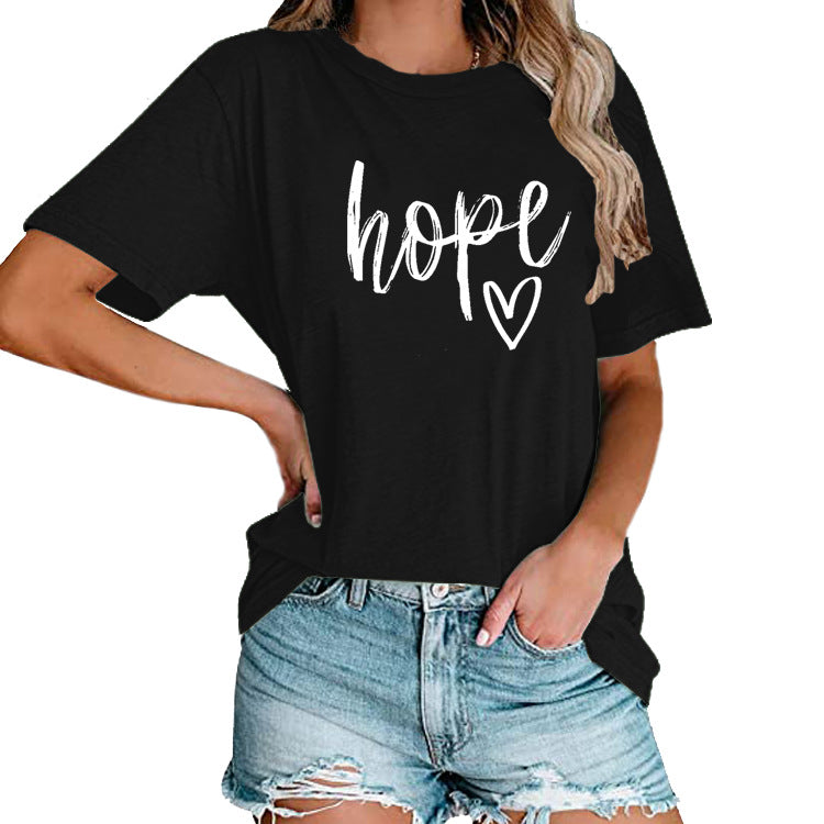 Women's HOPE & Love Print Loose Tee | Faith-Inspired Oversized Top