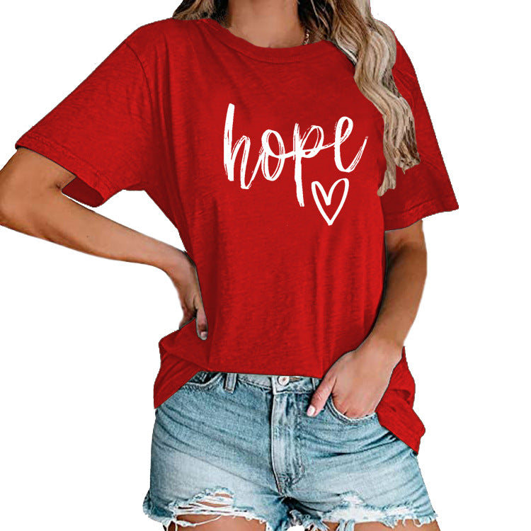 Women's HOPE & Love Print Loose Tee | Faith-Inspired Oversized Top