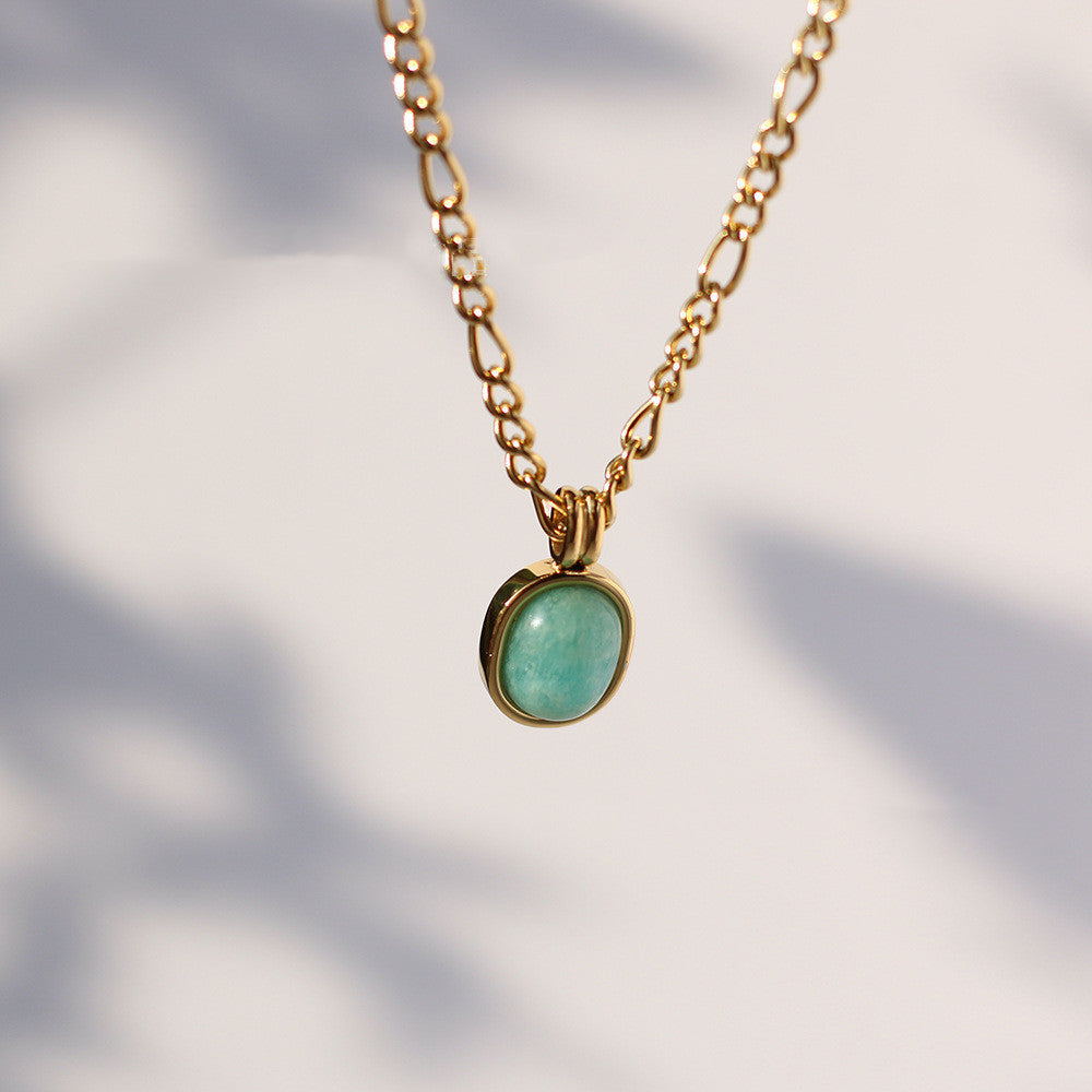 Mint Green Titanium Steel Pendant Necklace | May Birthstone Color | Gold & Silver | Adjustable Chain