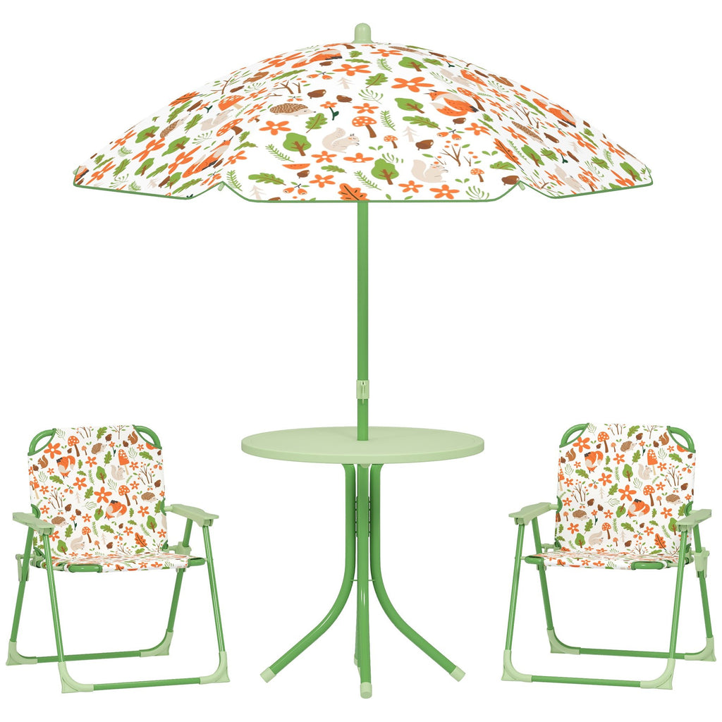 4 - Piece Kids Outdoor Garden Table & Chair Set with Adjustable Parasol | Nature Pattern - Maximus Grace