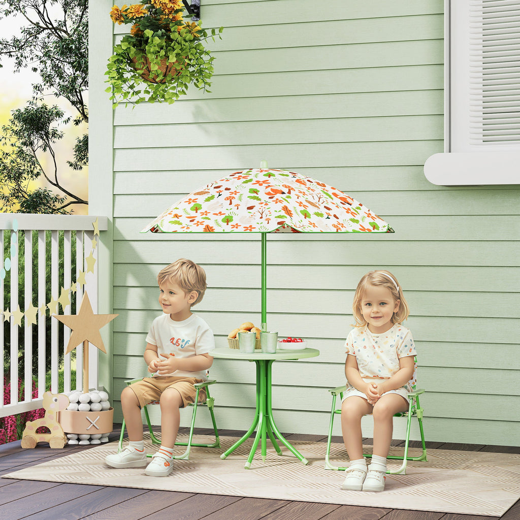 4 - Piece Kids Outdoor Garden Table & Chair Set with Adjustable Parasol | Nature Pattern - Maximus Grace
