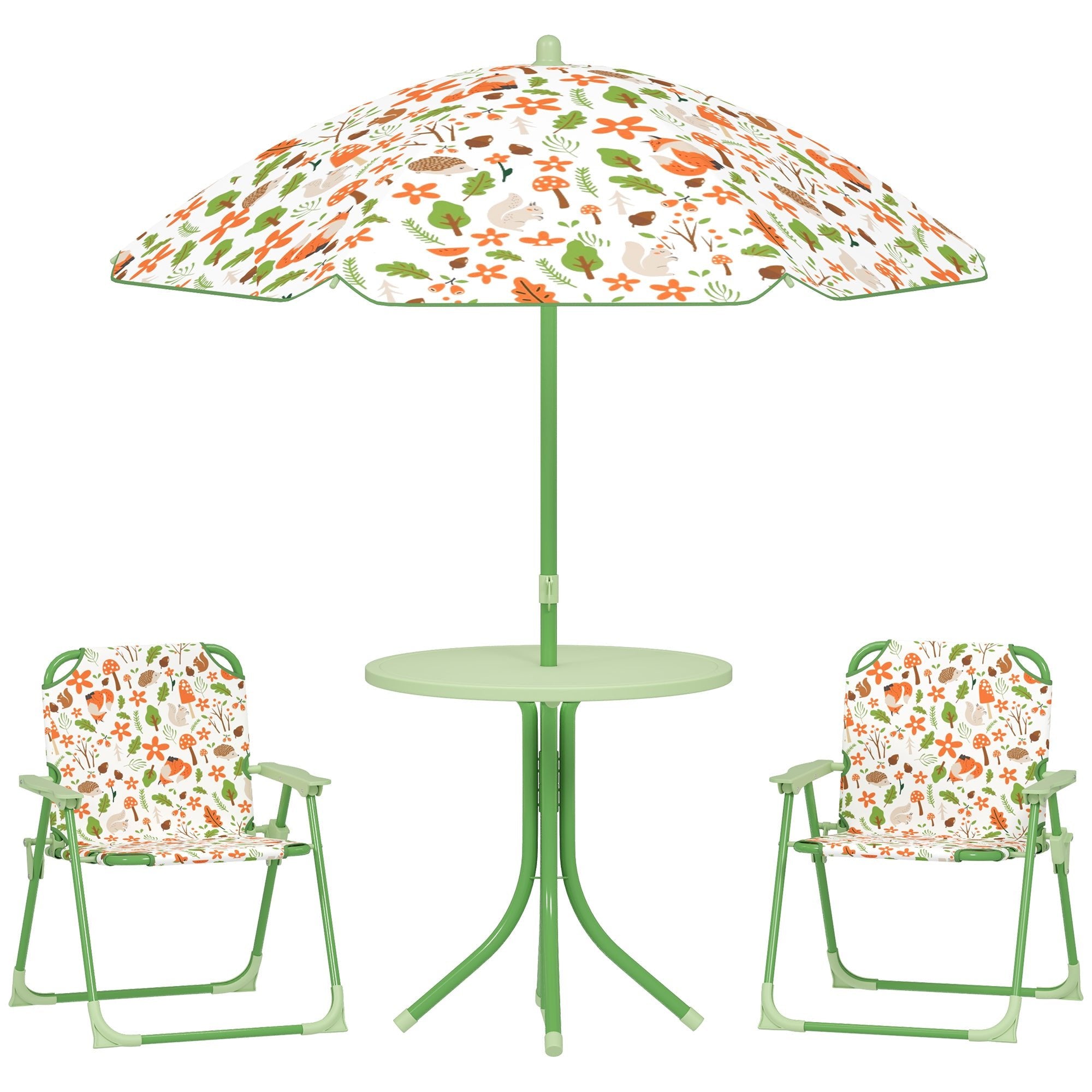 4 - Piece Kids Outdoor Garden Table & Chair Set with Adjustable Parasol | Nature Pattern - Maximus Grace