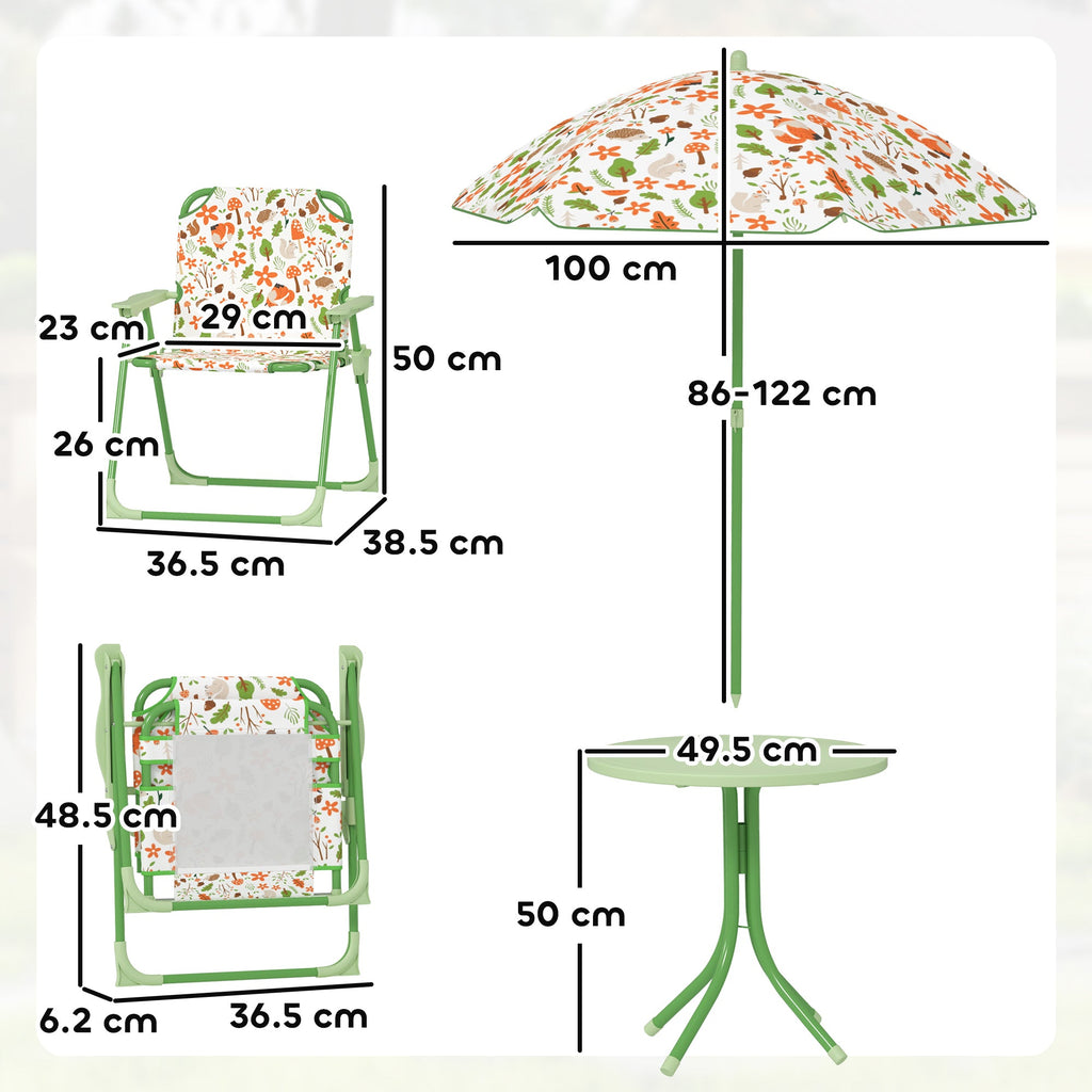 4 - Piece Kids Outdoor Garden Table & Chair Set with Adjustable Parasol | Nature Pattern - Maximus Grace