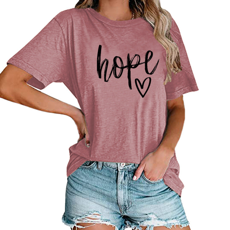 Women's HOPE & Love Print Loose Tee | Faith-Inspired Oversized Top