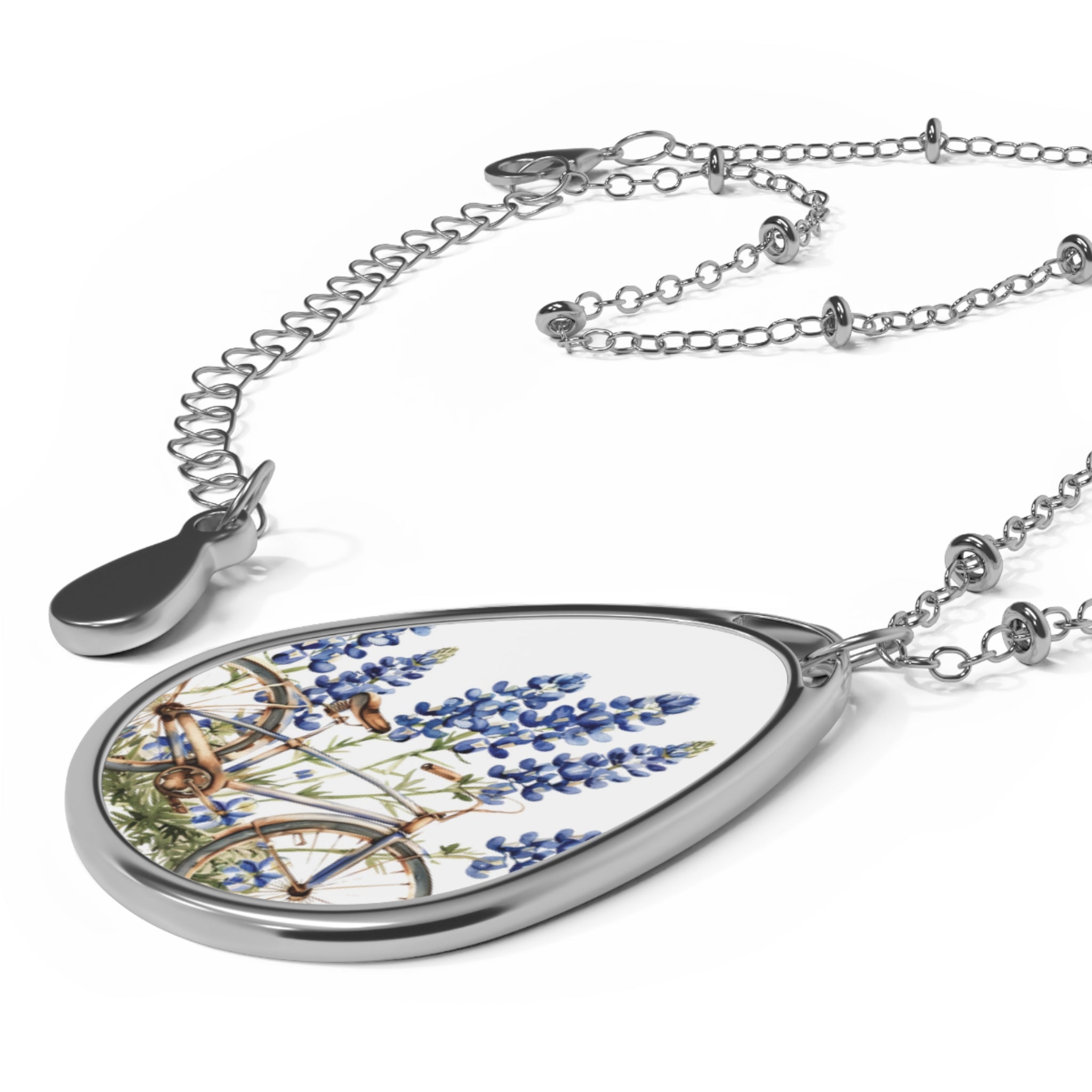 Bluebonnet pendant necklace – oval floral teardrop by Maximus Grace