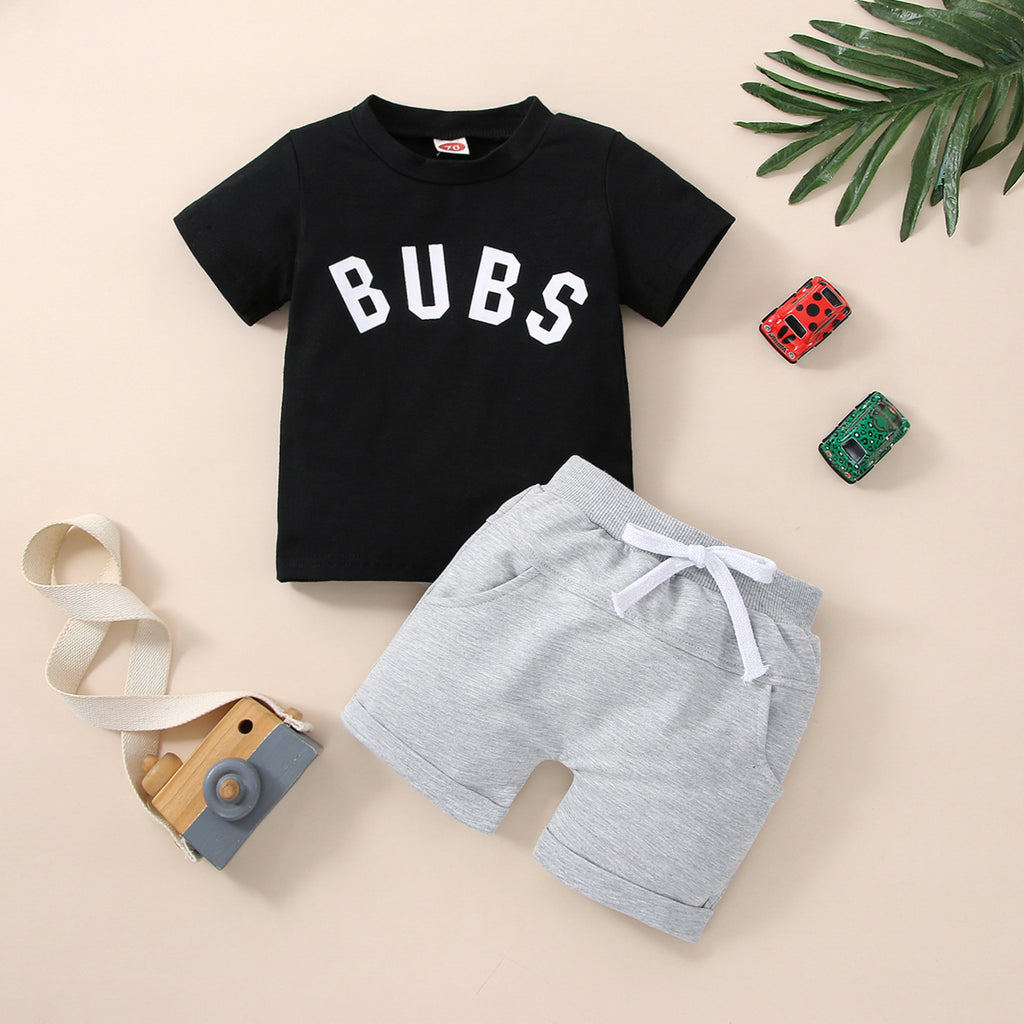 Kids letter print suit – short sleeve boys two-piece set by Maximus Grace