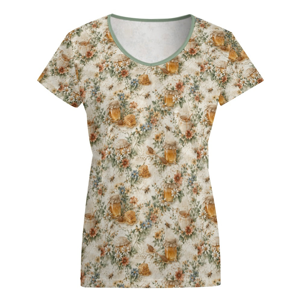 Golden Honey Bloom Tee – Southern Wildflower V-Neck