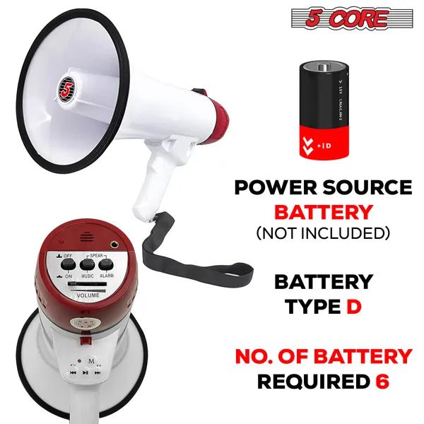 5 Core 50W Megaphone Bull Horn PA Speaker | 300M Range Voice Amplifier for Advocacy & Events - Maximus Grace