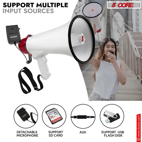 5 Core 50W Megaphone Bull Horn PA Speaker | 300M Range Voice Amplifier for Advocacy & Events - Maximus Grace