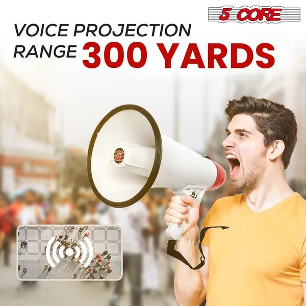 5 Core 50W Megaphone Bull Horn PA Speaker | 300M Range Voice Amplifier for Advocacy & Events - Maximus Grace