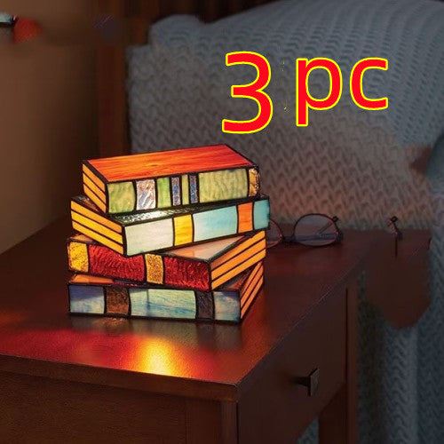 Stacked Books Stained Glass Desk Lamp