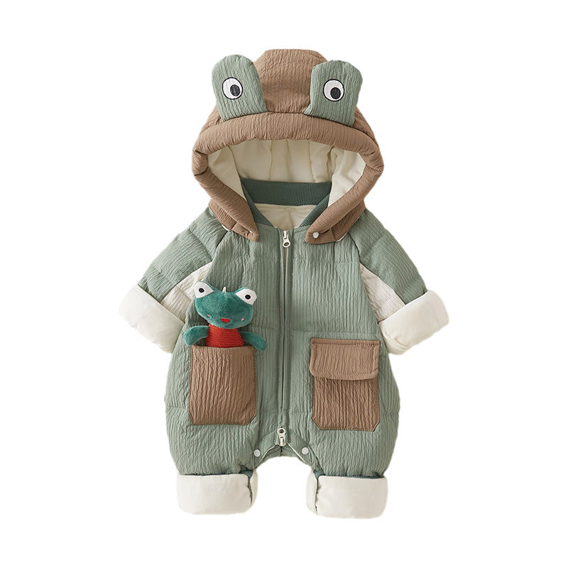 Baby boy down coveralls – fleece-lined winter snowsuit by Maximus Grace