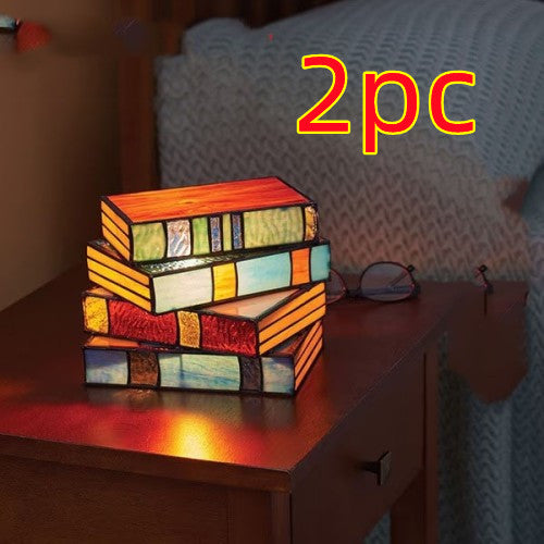 Stacked Books Stained Glass Desk Lamp