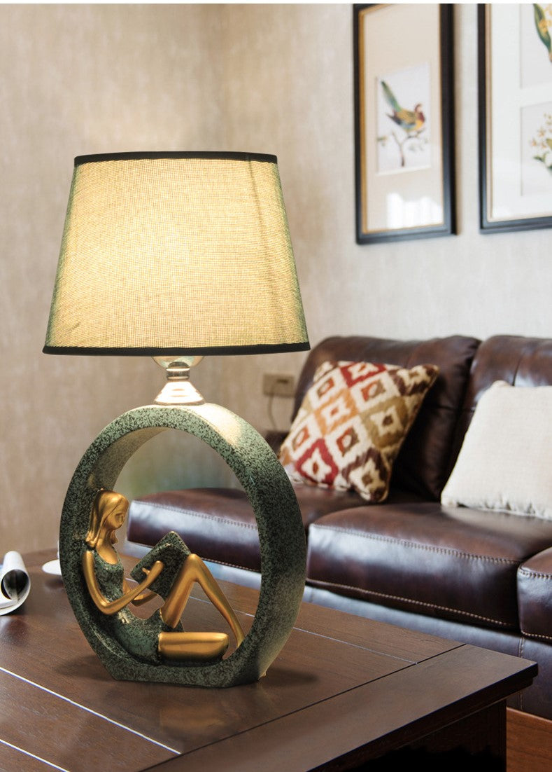 Reading Girl Resin Table Lamp