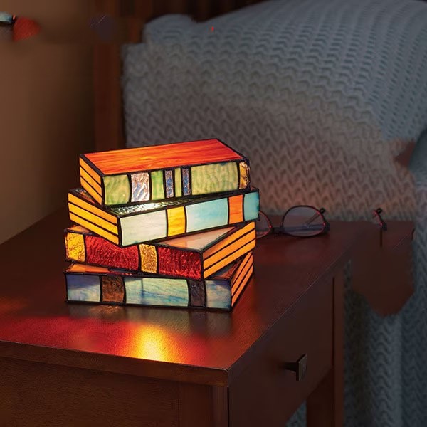 Stacked Books Stained Glass Desk Lamp