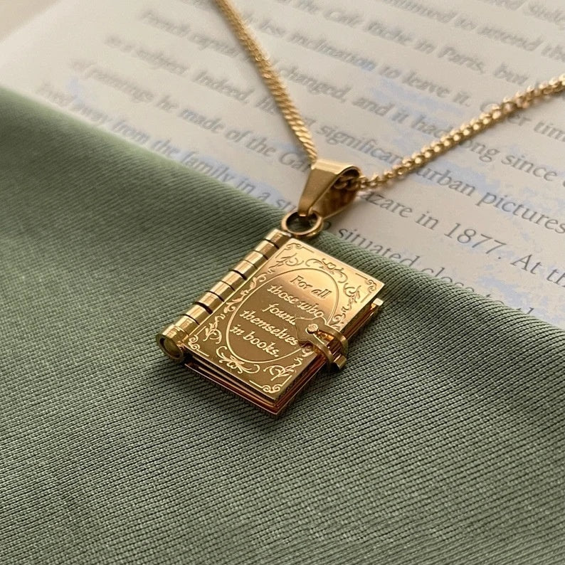 Carved Openable Book Pendant Necklace – Book Lover Jewelry in Gold & Silver