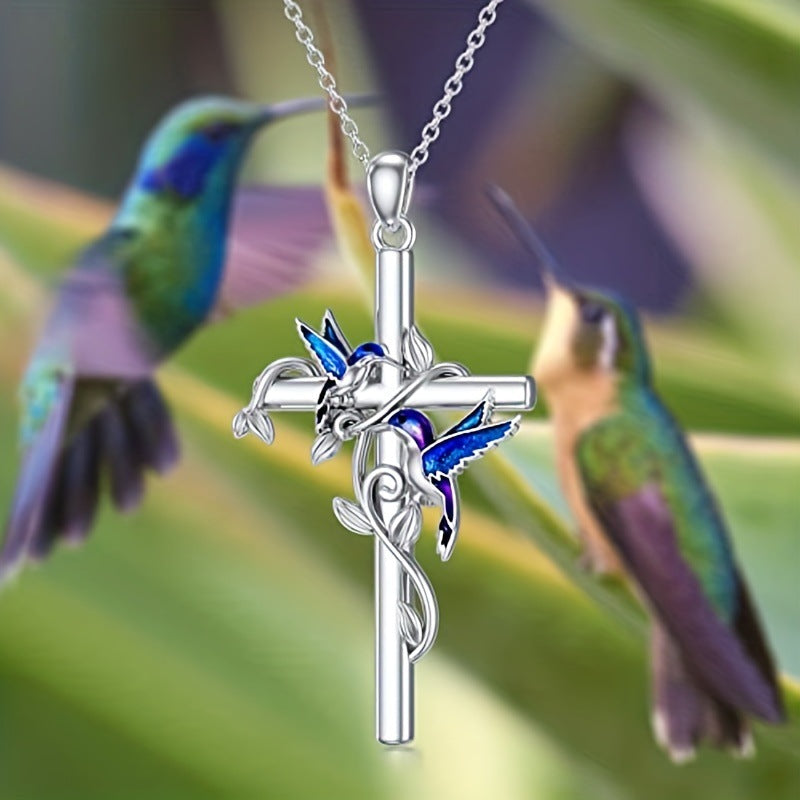Hummingbird Pendant Necklace | May Birth Month Jewelry | Cross & Heart Charm Necklace