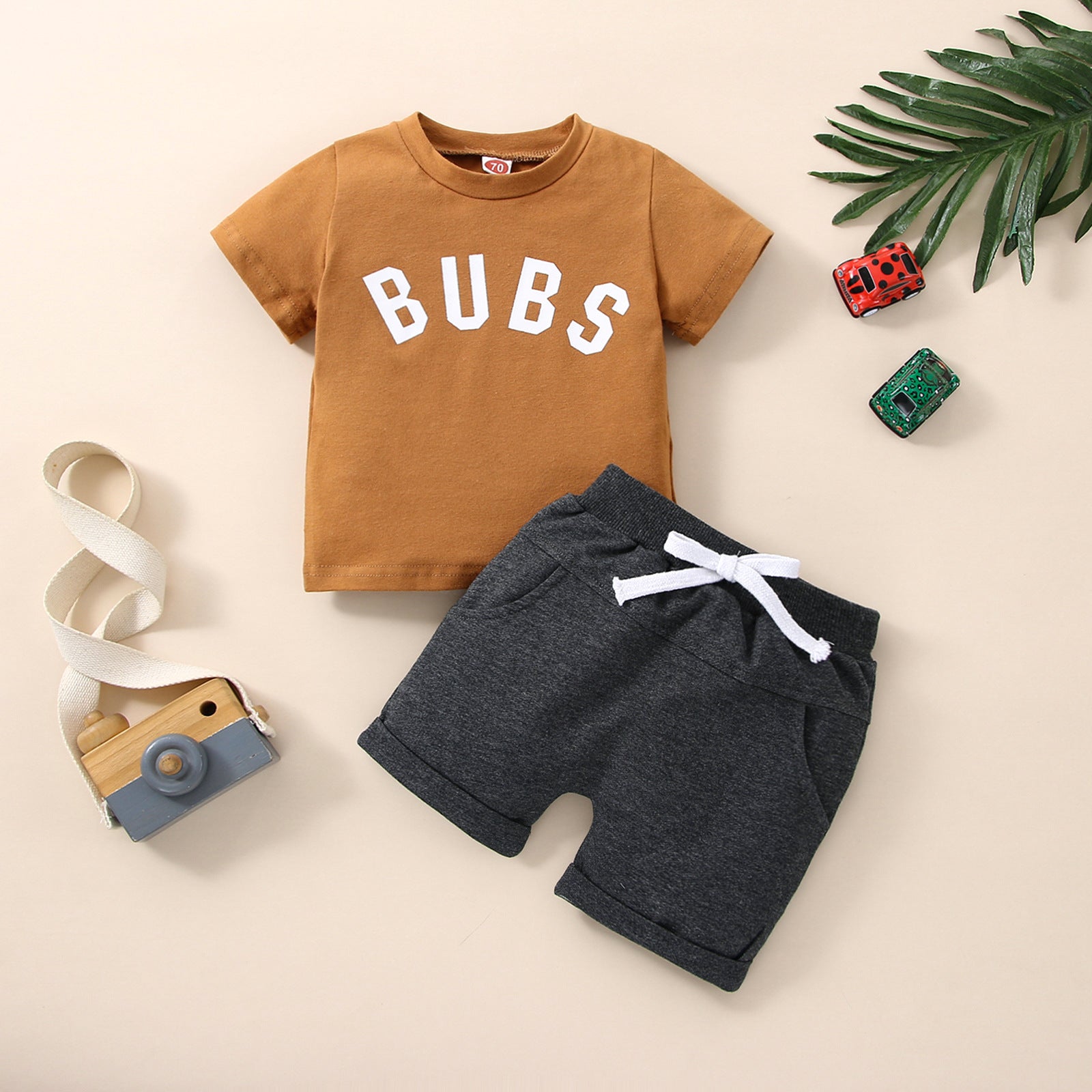 Kids letter print suit – short sleeve boys two-piece set by Maximus Grace