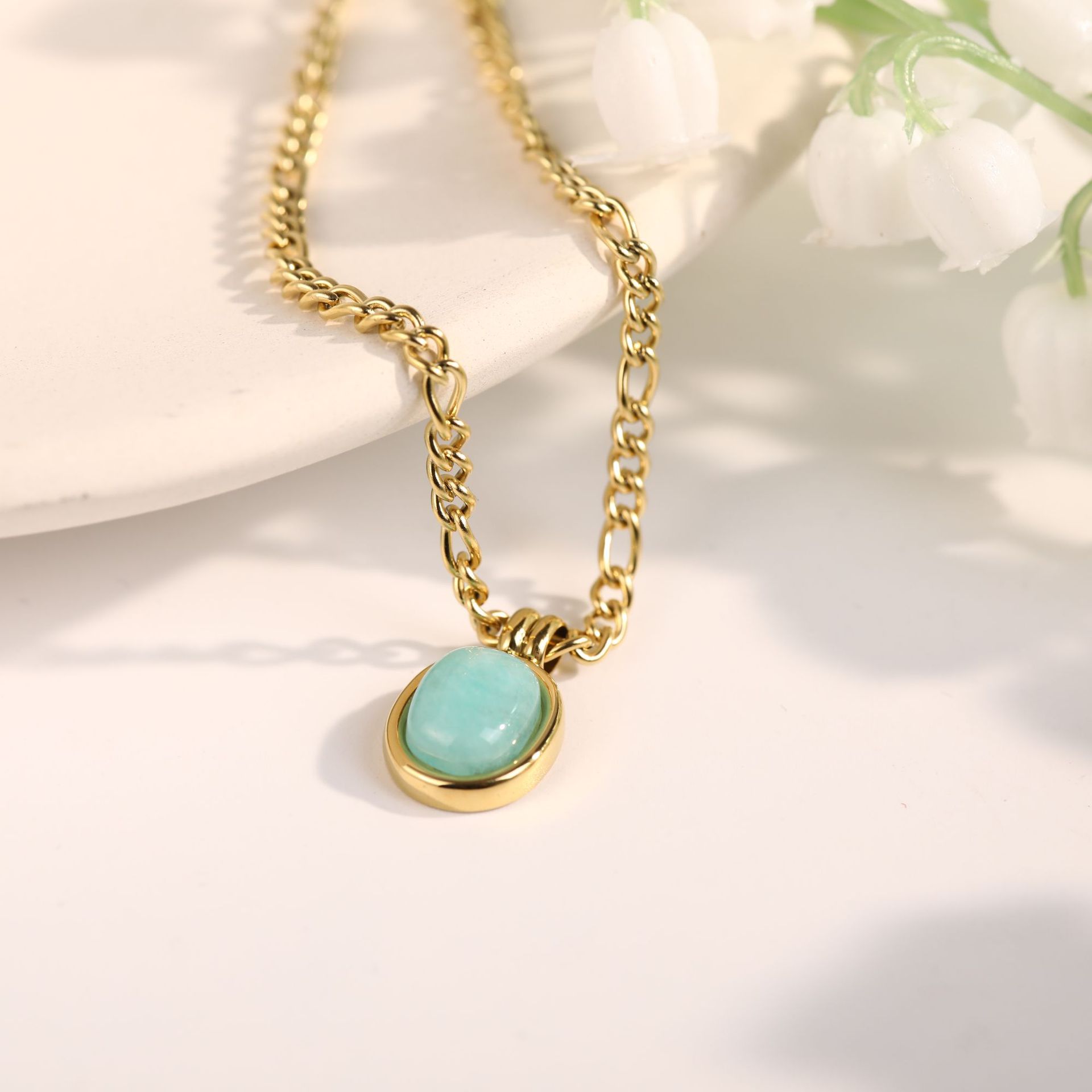 Mint Green Titanium Steel Pendant Necklace | May Birthstone Color | Gold & Silver | Adjustable Chain