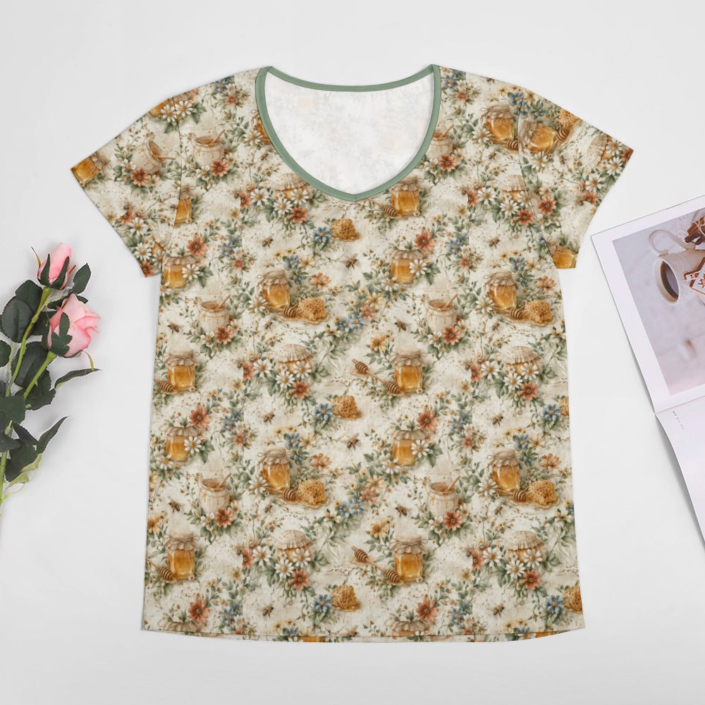 Golden Honey Bloom Tee – Southern Wildflower V-Neck