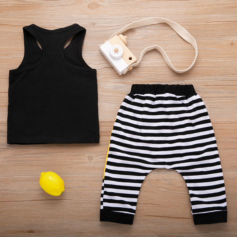 Kids Boy Boss Sleeveless Stripe & Letter Top & Shorts Set