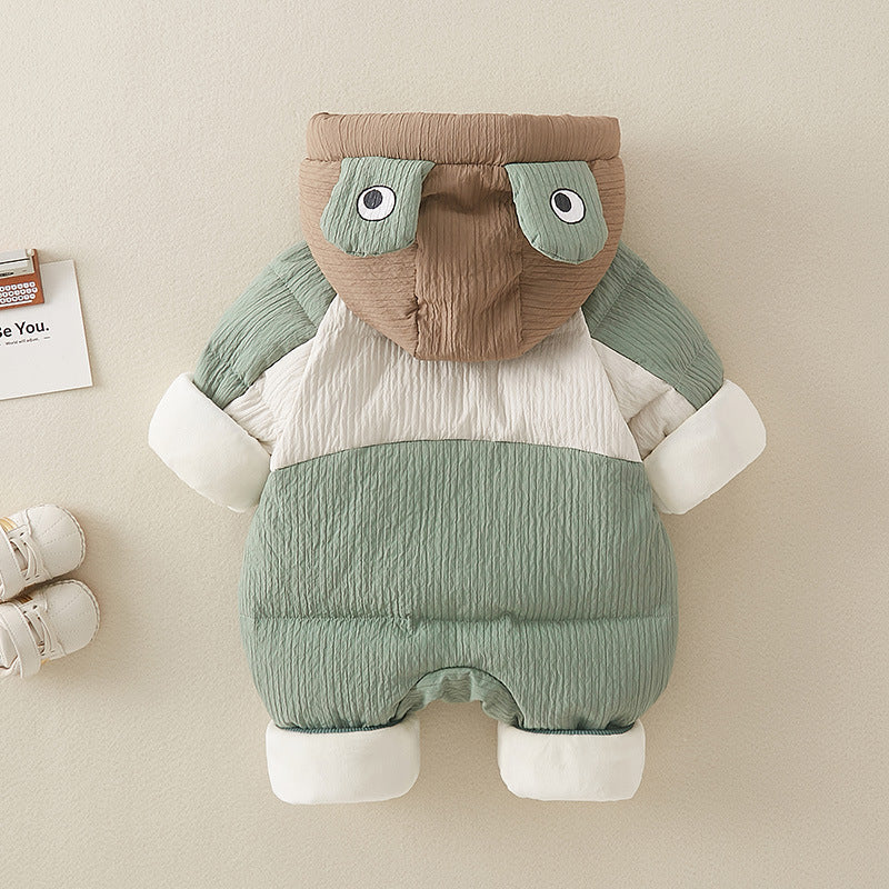 Baby boy down coveralls – fleece-lined winter snowsuit by Maximus Grace