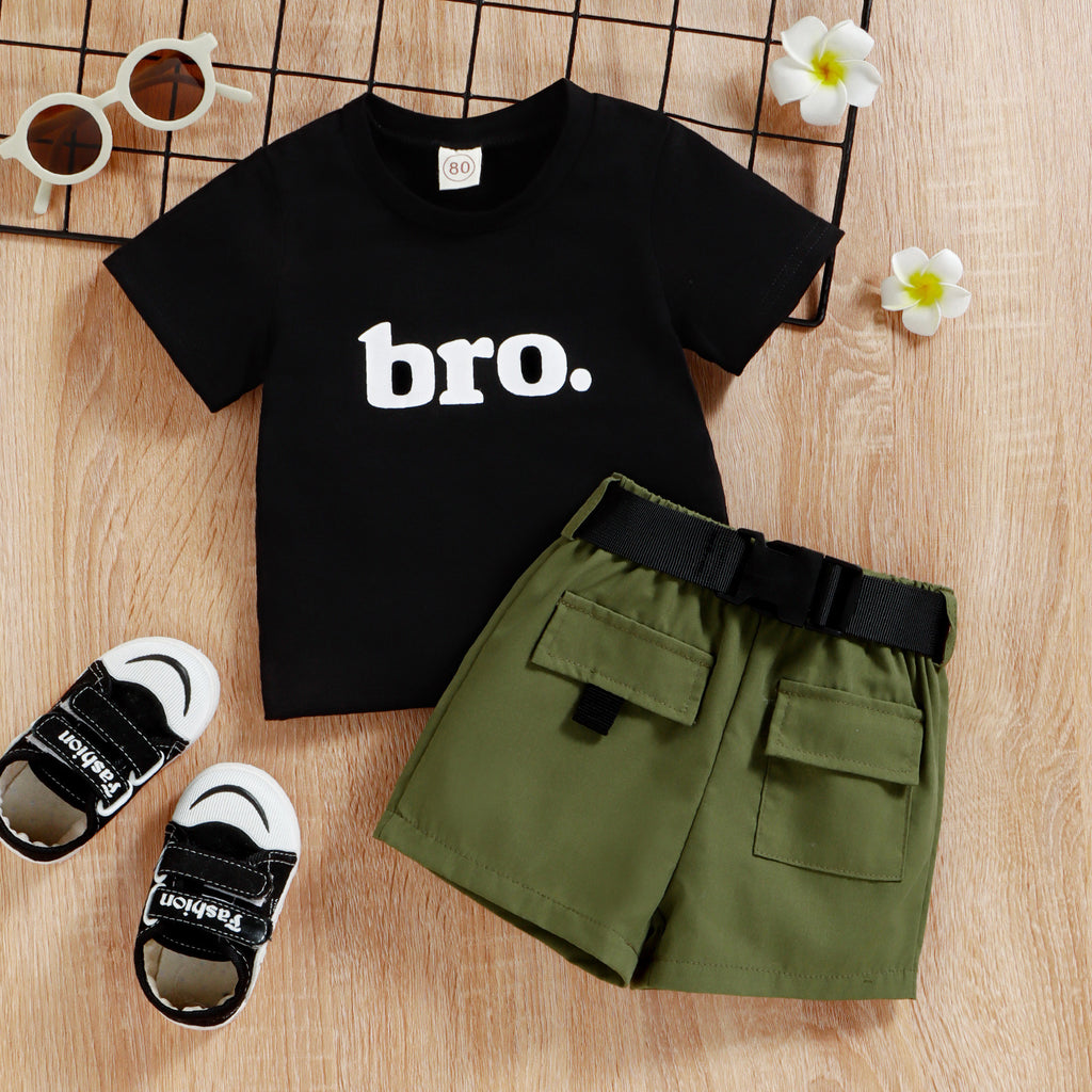 Boys cargo pants set – letter print tee two-piece by Maximus Grace